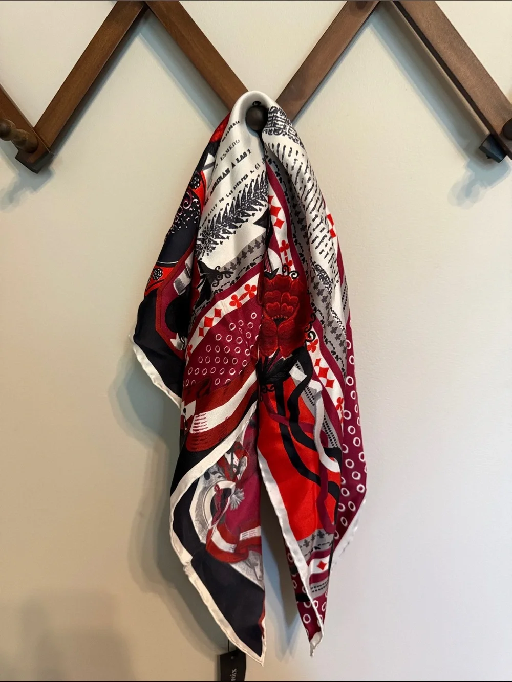 Christian Lacroix Red, Black & White Graphic Silk Scarf